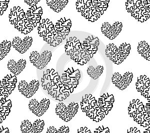 Heart line art seamless pattern