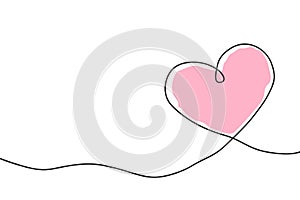 Heart line oneline. Outline shape heart continuous line drawing. Hand draw one single heart. Cute lineart design for love prints,