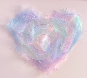 heart lined with multicolored feathers
