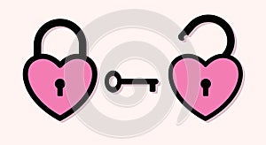 Heart Lock and Heart Unlock with Key Freedom and Inner Healing Symbol Love Language Cartoon Graphic