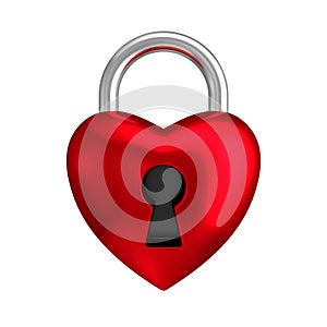 Heart lock isolated white background