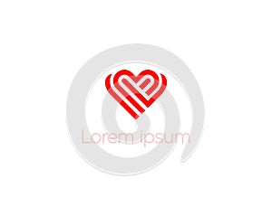 Heart logo design template. Valentines day ribbon logotype. Universal cardiology medical health sign icon element