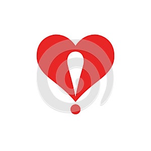 Heart logo with an exclamation point incorporated into design. Love, dating, or valentine concept. photo