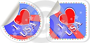 Heart logo I love USA stickers label set