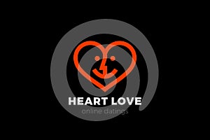 Heart Logo Love Couple symbol design vector template Linear style. Valentines Day two hearts halves concept. Charity Logotype icon