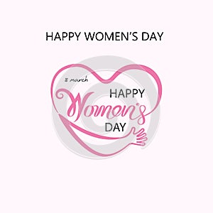 Heart logo and Pink Happy International Women`s Day Typographical Design Elements.Women`s day symbol. Minimalistic design for
