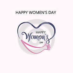 Heart logo and Pink Happy International Women`s Day Typographical Design Elements.Women`s day symbol. Minimalistic design for