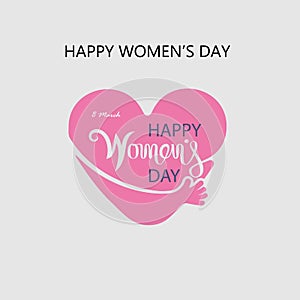 Heart logo and Pink Happy International Women`s Day Typographical Design Elements.Women`s day symbol. Minimalistic design for