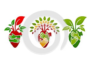 Heart logo, tree people symbol, nature plant icon and healthy heart concept design