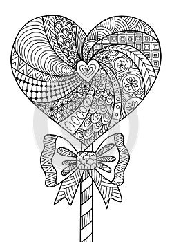 Heart lollipop line art design for coloring book for adult, T- shirt design and other decorations - stock