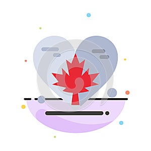 Heart, Love, Autumn, Canada, Leaf Abstract Flat Color Icon Template