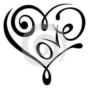 Heart in Love Black and White Tribal Tattoo with Curly Lines