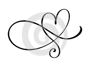 Heart love flourish sign. Romantic symbol linked, join, passion and wedding. Template for t shirt, card, poster. Design