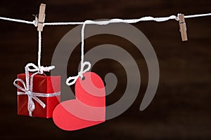 Heart love and gift on clothes line