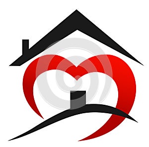 Heart love home house with care icon logo illustrations