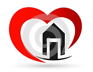 Heart love home house with care icon logo illustrations