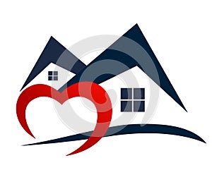 Heart with love home lovers house real estate love with care icon logo illustrations