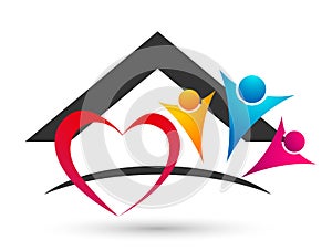 Heart love house home people kids union happy family icon clip art logo vector