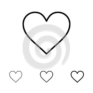 Heart, Love, Like, Twitter Bold and thin black line icon set