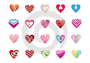 heart valentine icon set, heart valentine logo set, love signs logo, collection of hearts symbol icon vector illustration