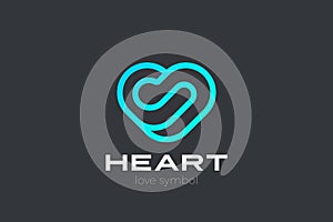 Heart Love Logo design vector template Linear Outline style. Valentines day Romantic dating Charity Donation Logotype concept icon