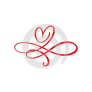 Heart love logo with Infinity sign. Design flourish divider element for valentine card. Vector illustration. Romantic