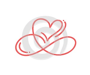 Heart love logo with Infinity sign. Design flourish element for valentine card. Vector illustration logo. Romantic