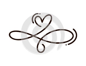 Heart love logo with Infinity sign. Design flourish element for valentine card. Vector illustration logo. Romantic symbol wedding