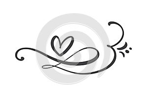 Heart love logo with Infinity sign. Design flourish element for valentine card. Vector illustration. Romantic symbol