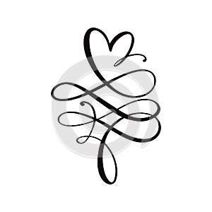 Heart love logo with Infinity sign. Design flourish element for valentine card. Vector illustration. Romantic symbol