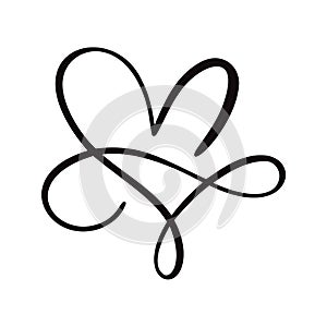 Heart love logo with Infinity sign. Design flourish element for valentine card. Vector illustration. Romantic symbol