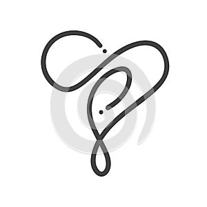 Heart love logo with Infinity sign. Design monoline flourish element for valentine card. Vector illustration. Romantic