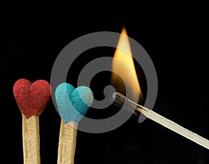 Heart love matches just be burn by amor fire eros igniting  cupid 14 february background