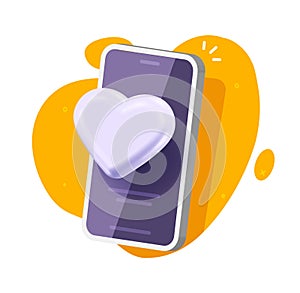 Heart love on mobile cell phone icon 3d render vector illustration graphic, cellphone smartphone digital online virtual healthcare