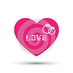 Heart love with rings logo icon for valentine on white background