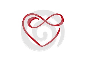 Heart love sign forever. Infinity Romantic symbol cut linked, join, passion and wedding logo. Template for t shirt, card