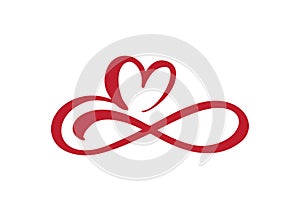Heart love sign forever. Infinity Romantic symbol cut linked, join, passion and wedding logo. Template for t shirt, card