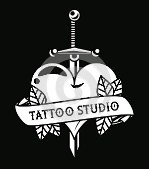 Heart love with sword tattoo studio graphic