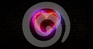 Heart and love symbol neon on brick wall