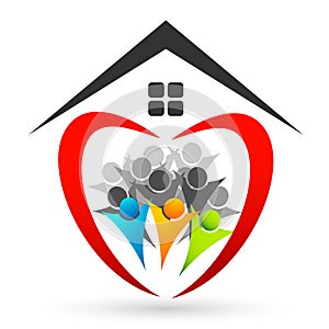 Heart love union home house roof logo parent kids parenting wellness care symbol icon design vector on white background