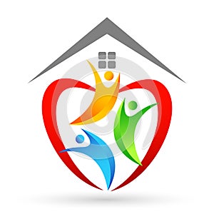 Heart love union home house roof logo parent kids parenting wellness care symbol icon design vector on white background