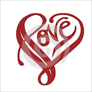 Heart with love valentines illustration on white background