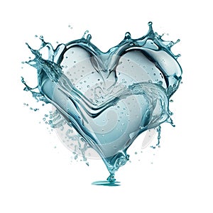 heart love of water splashes, concept of need for drinking water isolated Transparent png background. generative ai