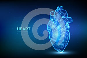 Heart. Low polygonal Human heart. Abstract wireframe anatomy organ. Cardiology medicine, organ health, medical science, life