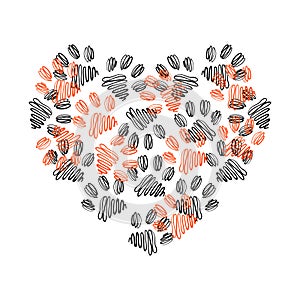 Heart made of animal paw prints. Contour. Emblem of the animal shelter. Vector illustration.