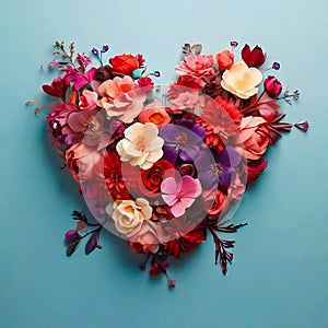 heart made of blooming flowers. generative AI photo