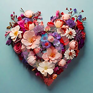 heart made of blooming flowers. generative AI photo