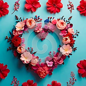 heart made of blooming flowers. generative AI photo
