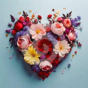 heart made of blooming flowers. generative AI photo