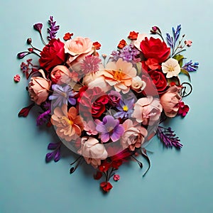 heart made of blooming flowers. generative AI photo